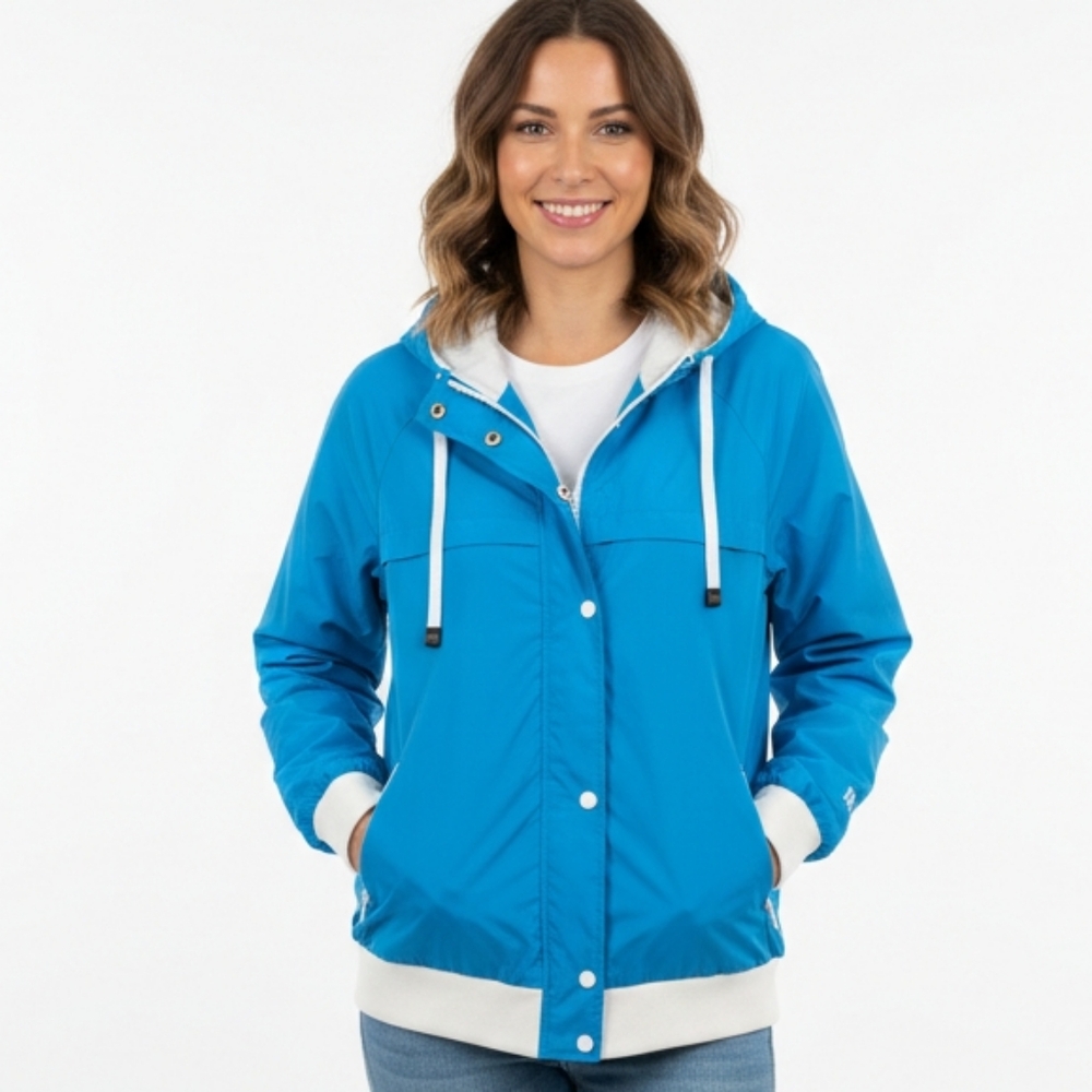 Dtox Blue Hooded Windbreaker retro vibe Jacket White Trim Size Medium